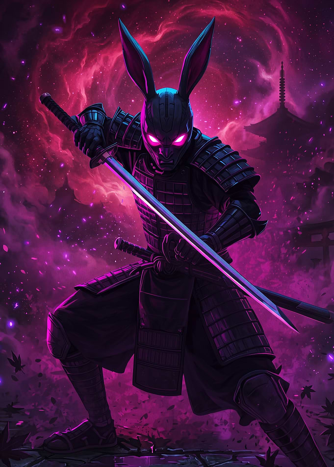 Neon Rabbit Samurai Warrior