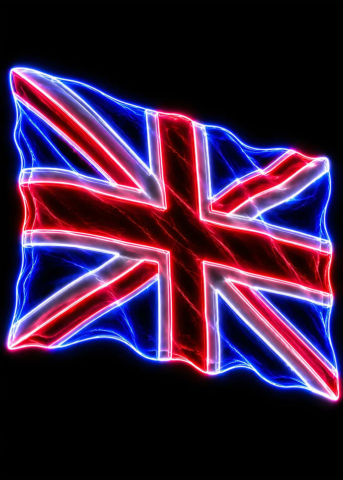Neon Glowing Union Jack Flag