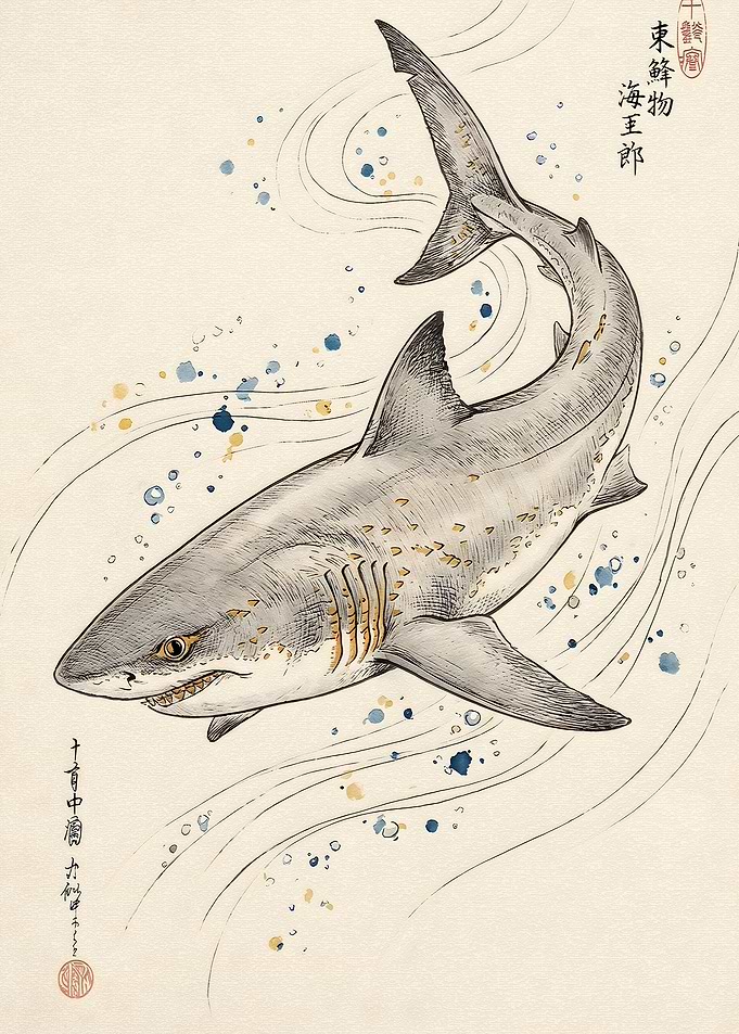 Japanese Ukiyo-e Style Shark Illustration