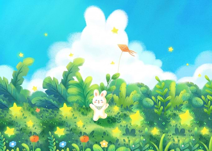 Cute Bunny Flying a Kite