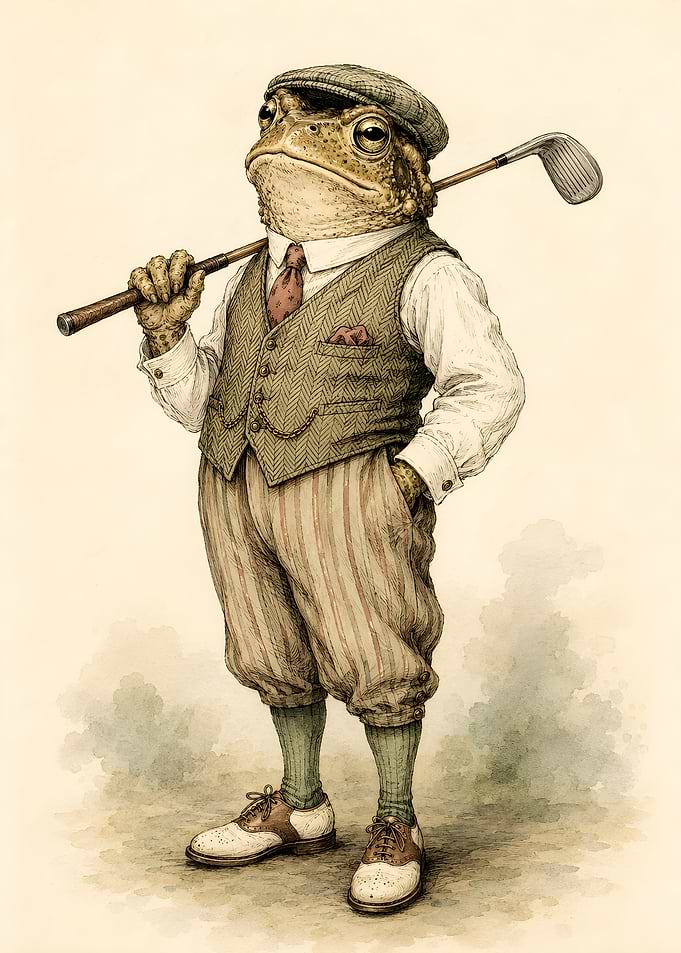 Dapper Toad Golfer Illustration