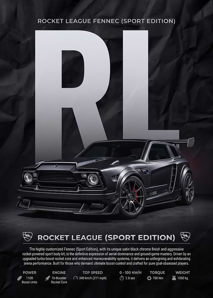 black sleek Rocket League Fennec Sport Edition car Poster