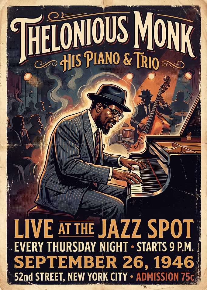 Thelonious Monk Jazz Concert Poster