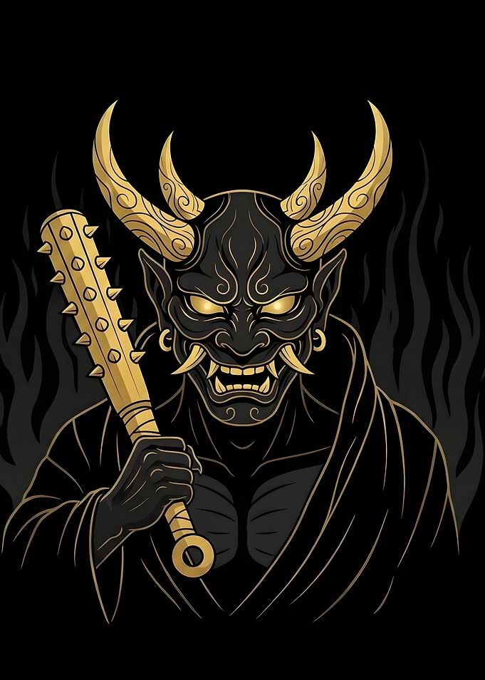 Golden Oni Mask Warrior Illustration