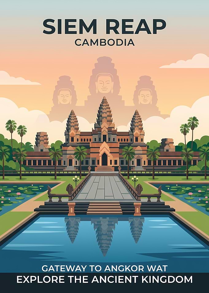 Siem Reap Cambodia Travel Poster
