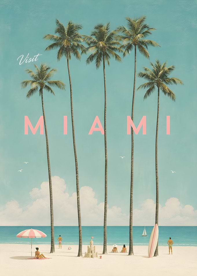 Vintage Style Visit Miami Beach Travel Poster