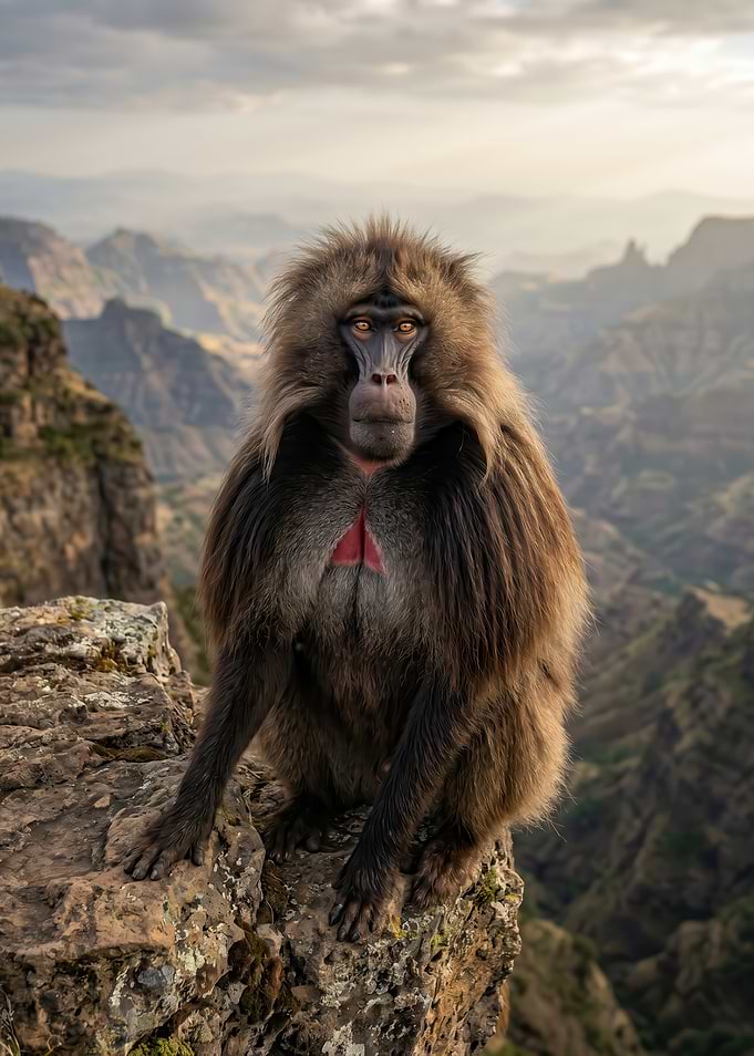 Gelada Baboon on Mountain Cliff