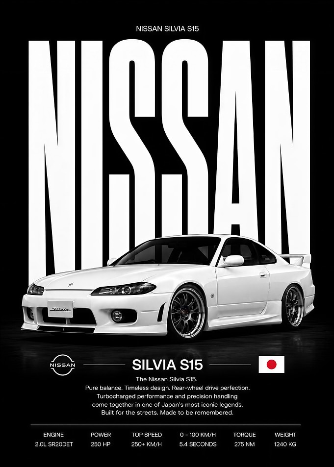 Cool White Nissan Silvia S15, Car Poster