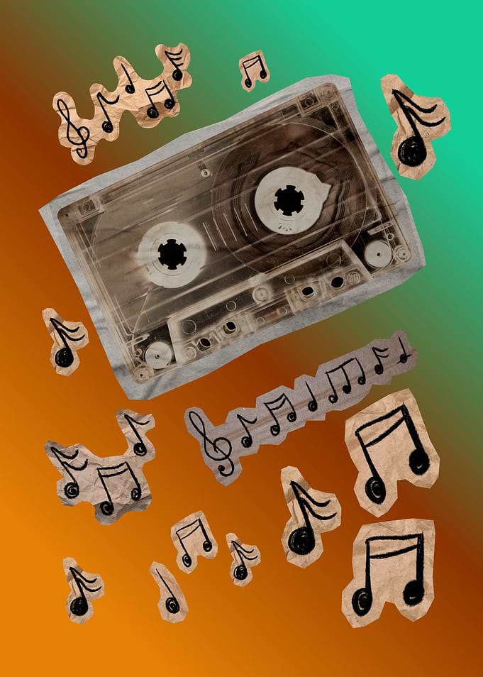 Retro Cassette Tape Music Collage