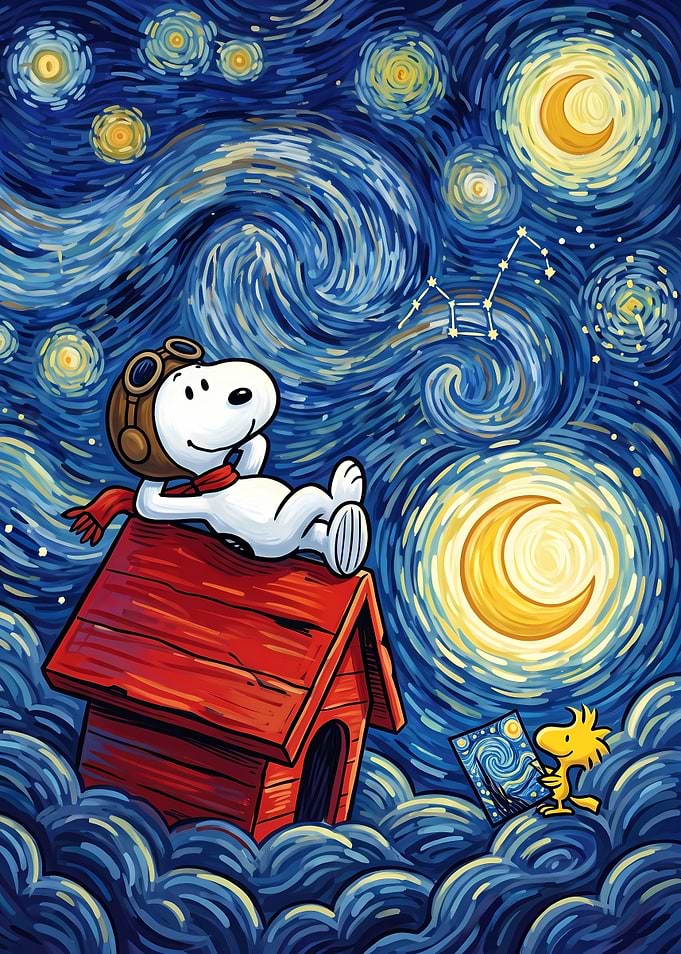 Snoopy and Woodstock Starry Night