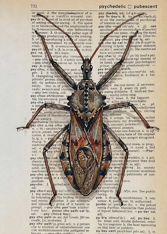 Wheel Bug Illustration on Dictionary Page