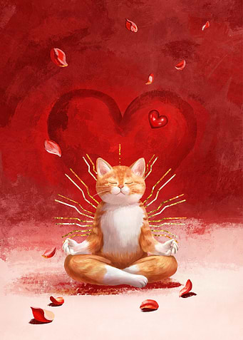 Meditating Ginger Cat with Heart