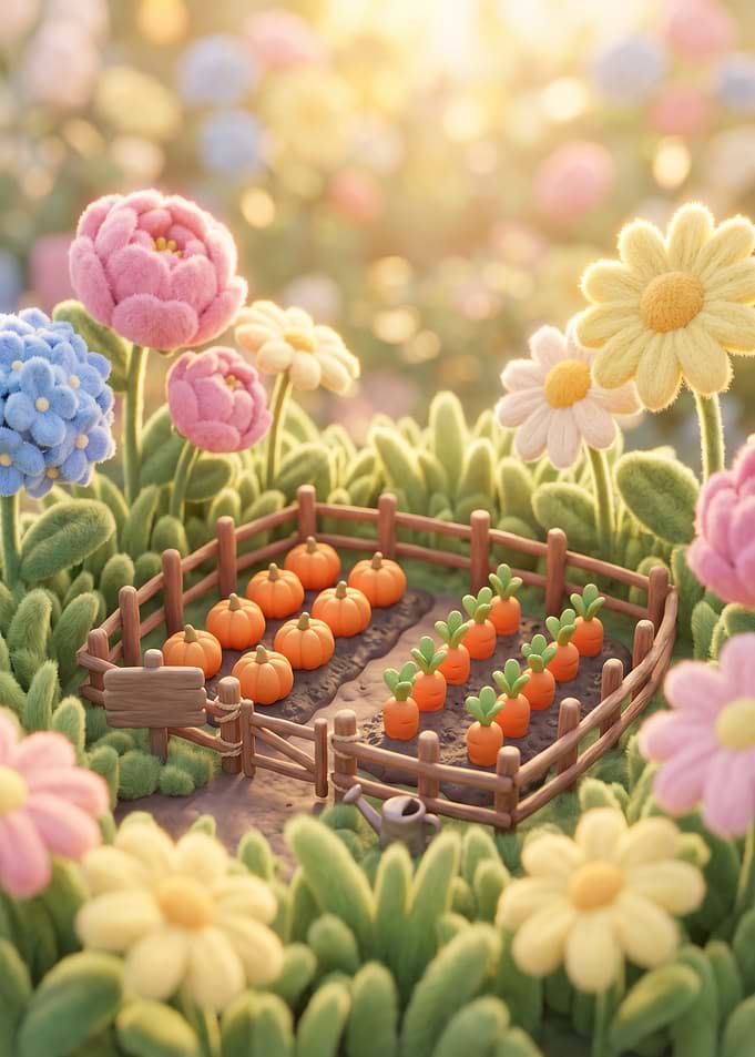Miniature Felt Garden with Vegetables