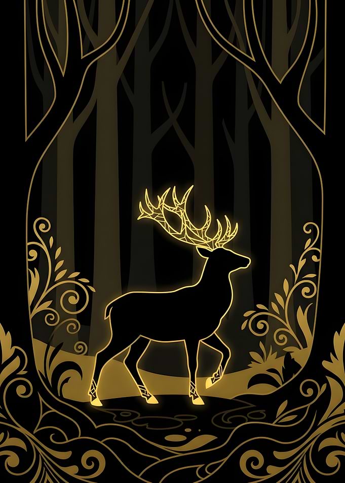 Golden Glowing Stag in Forest