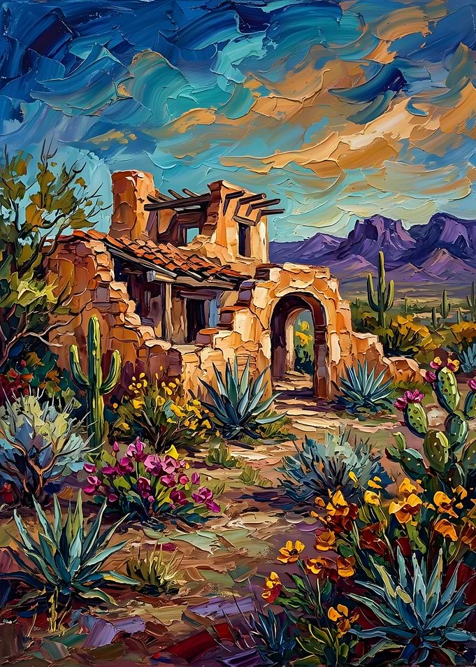 Impressionist Desert Adobe Ruins Painting