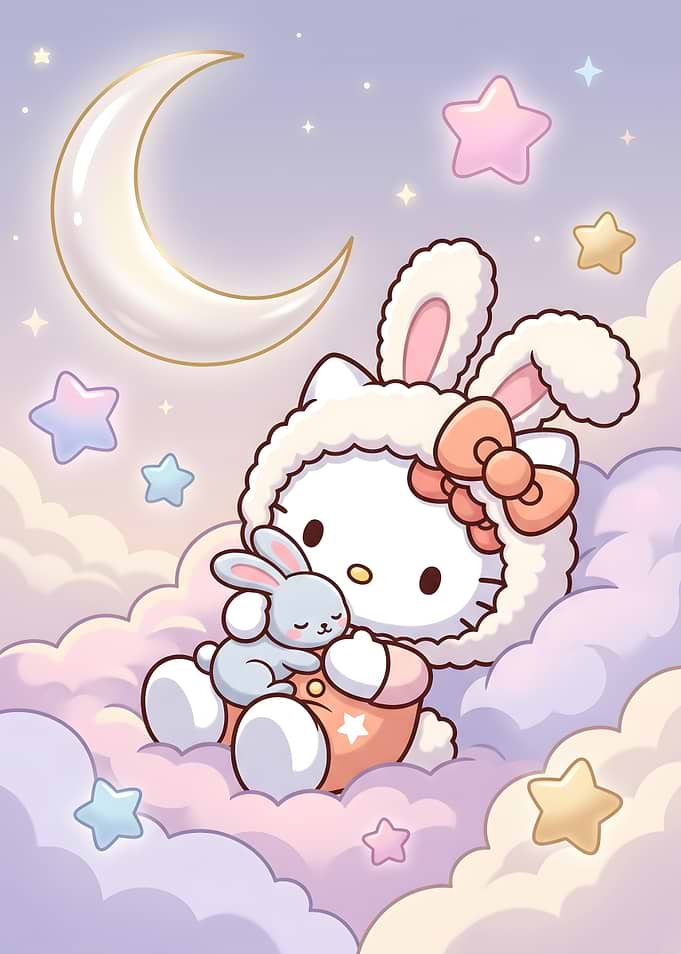 Hello Kitty Sleeping on Clouds