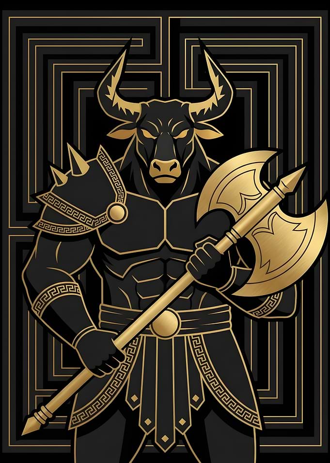 Golden Minotaur Warrior Illustration