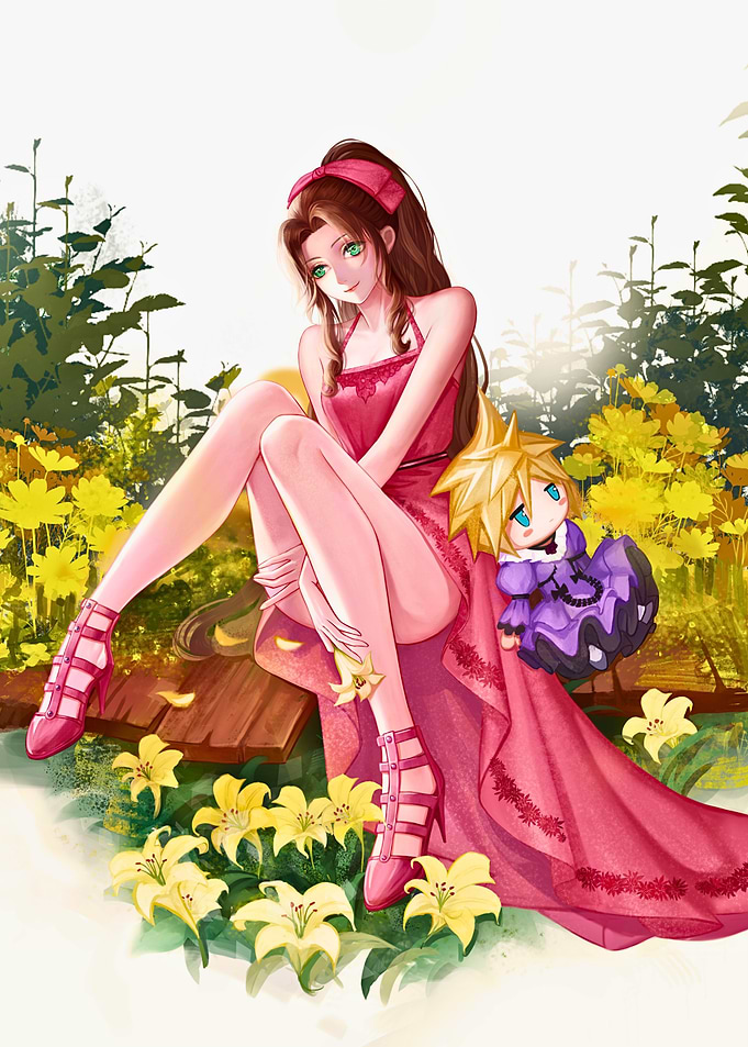 Aerith Gainsborough with Cloud Plushie
