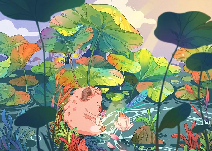 Cute Creature in Lotus Pond