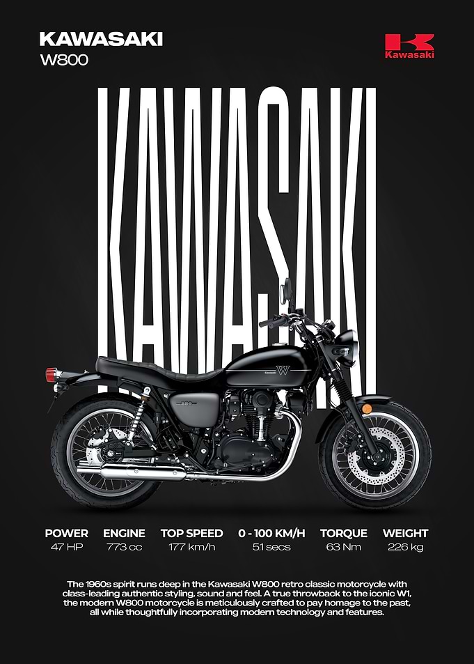 Kawasaki W800 Retro Motorcycle Poster