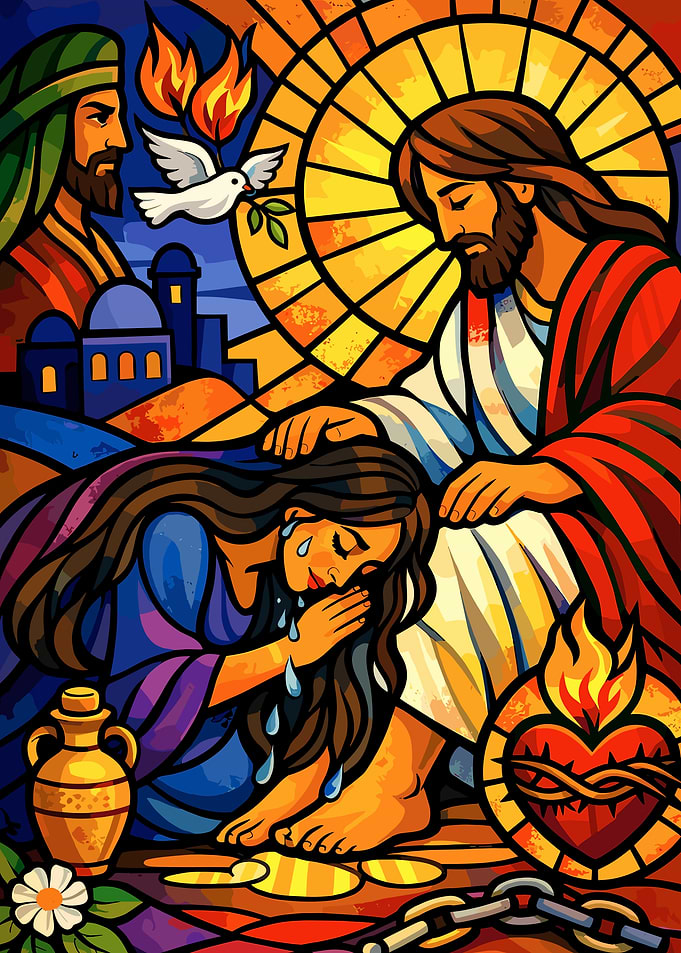 Stained Glass Jesus and Mary Magdalene