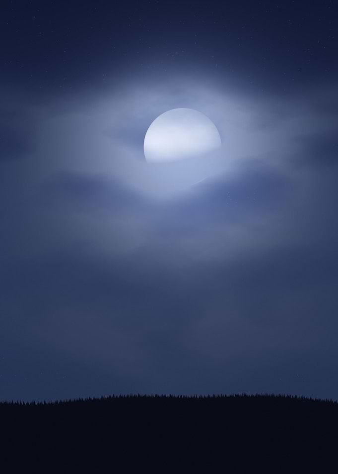 Moon Behind Clouds - Minimalist Full Moon Night Sky
