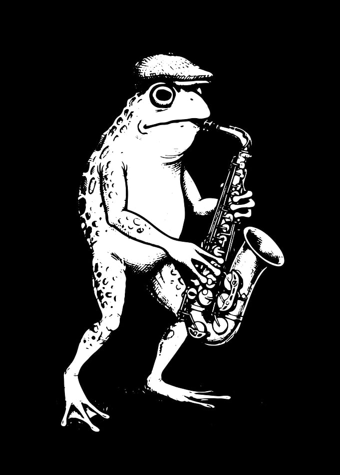 Jazz Playing Frog in Flat Cap