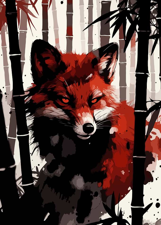 Red Fox in Bamboo Forest Red
