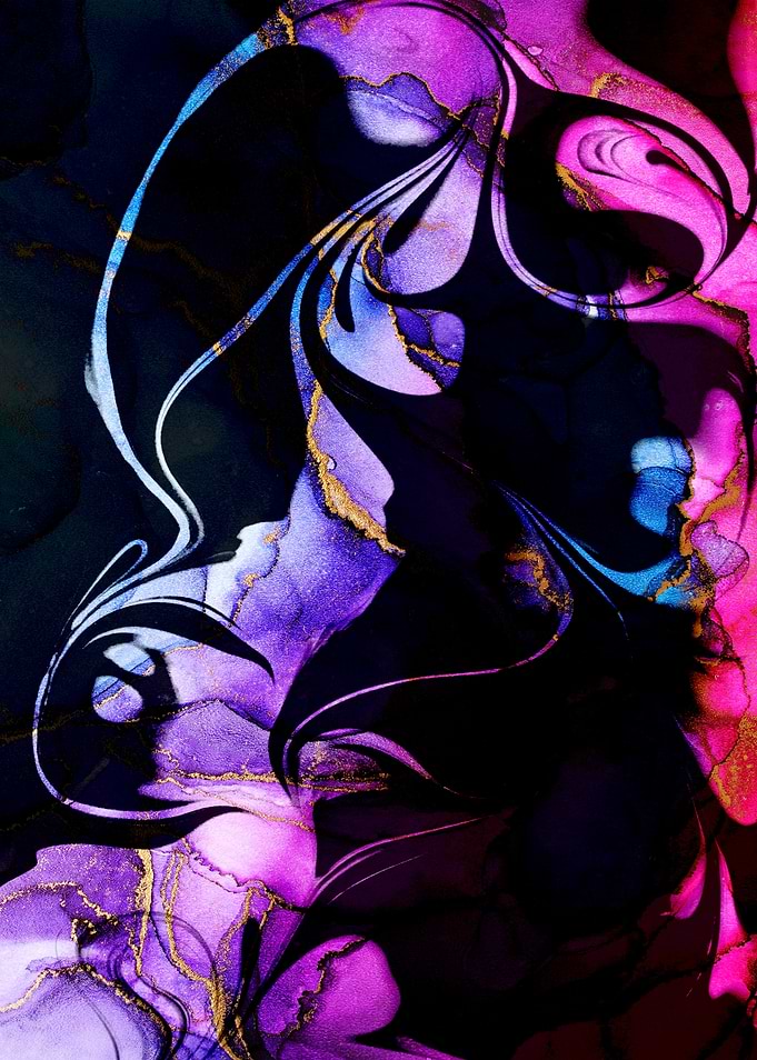 Abstract Purple and Gold Ink Swirls