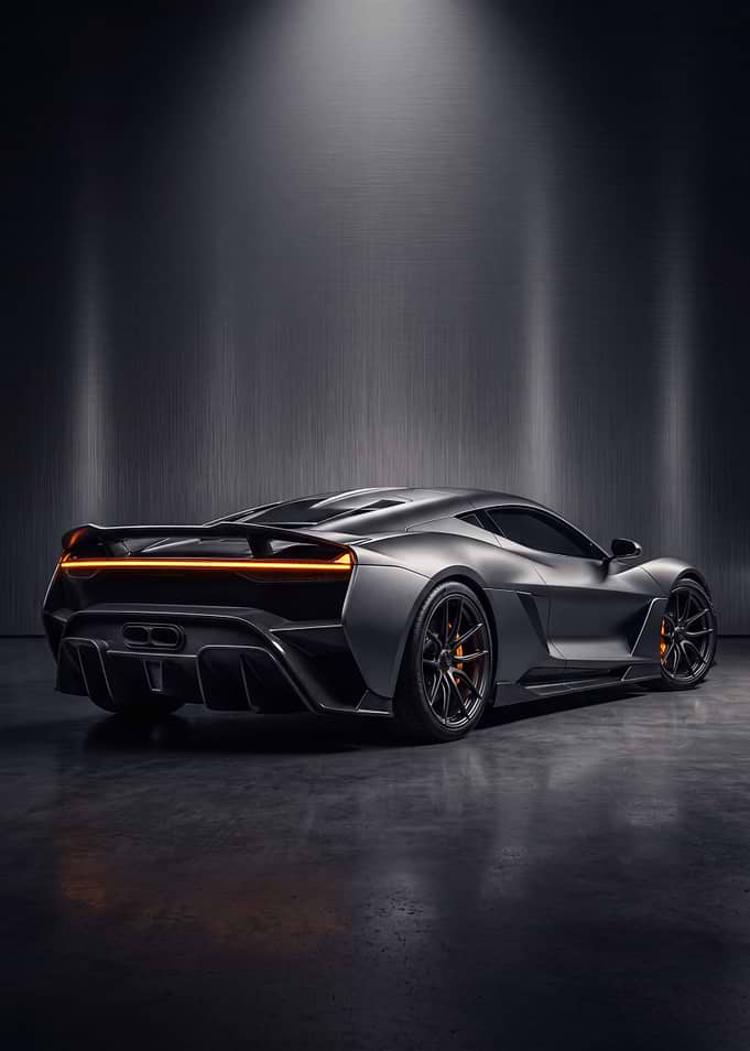 Sleek Matte Grey Supercar Rear View