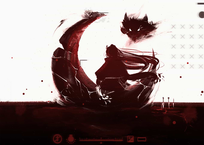 Dark Fantasy Silhouette with Crescent Moon