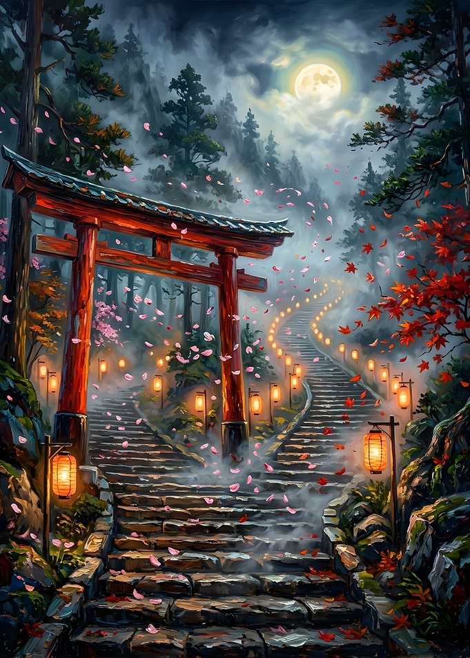 Mystical Torii Gate and Stone Path