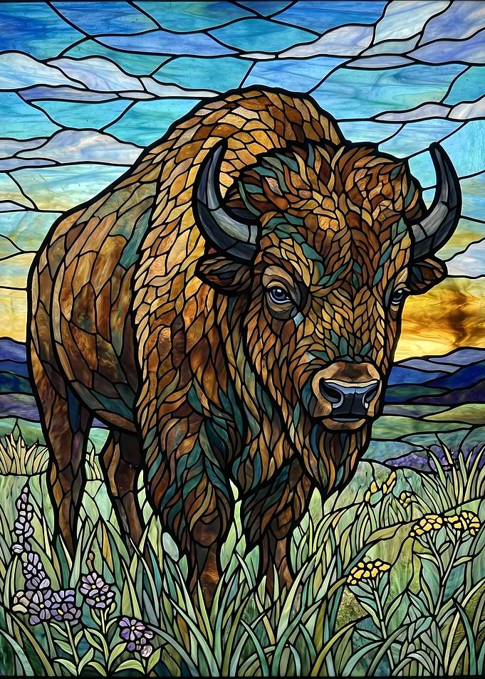 Stained Glass American Bison Art