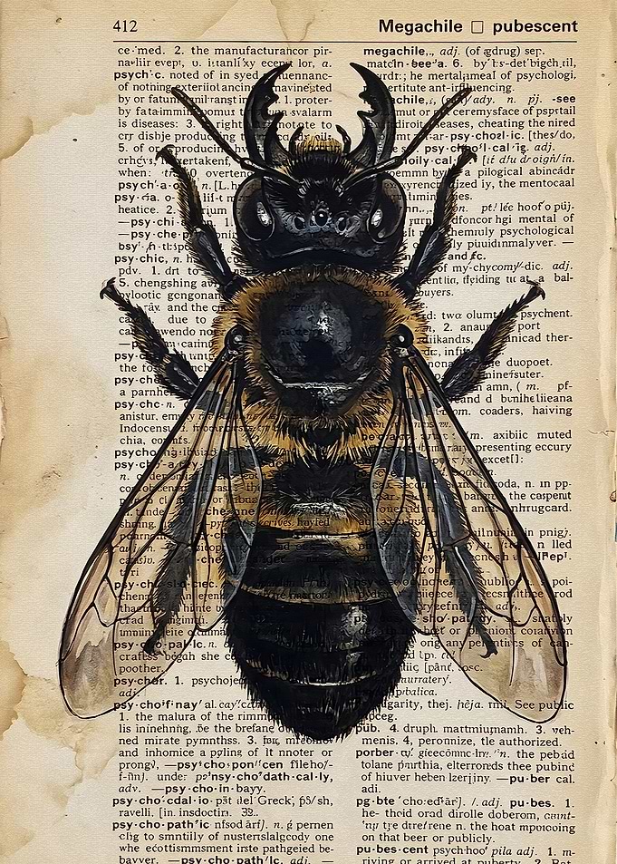 Vintage Dictionary Page Bee Illustration