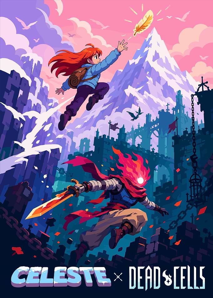 Celeste and Dead Cells Crossover Art