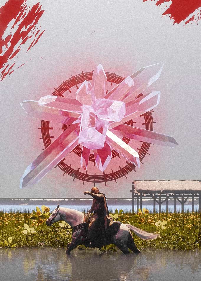 Knight Riding Through Mystical Crystal Field
