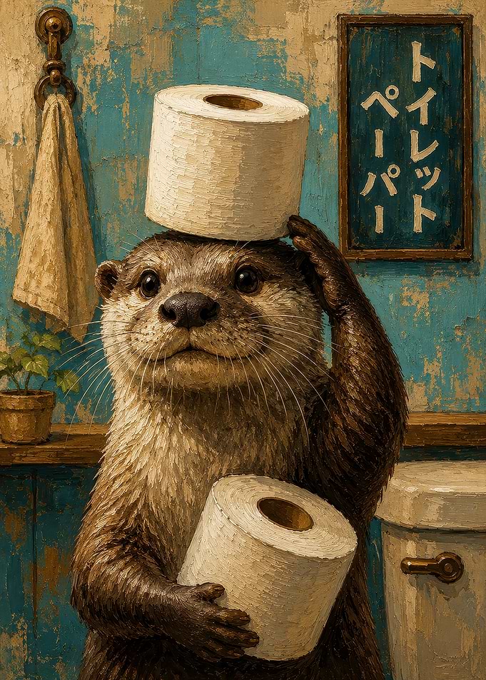 Cute Otter Holding Toilet Paper