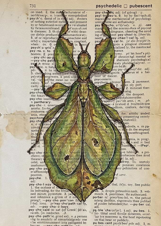 Leaf Insect Illustration on Dictionary Page