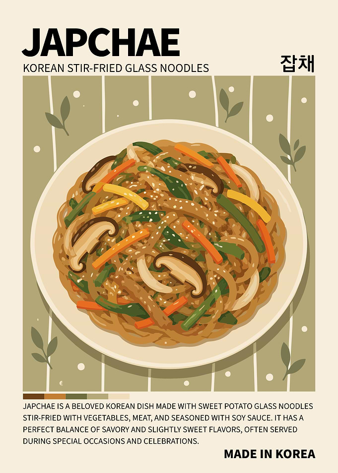 Japchae Poster – Korean Stir-Fried Glass Noodles Kitchen Wall Art