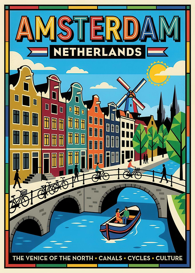Vintage Amsterdam Travel Poster