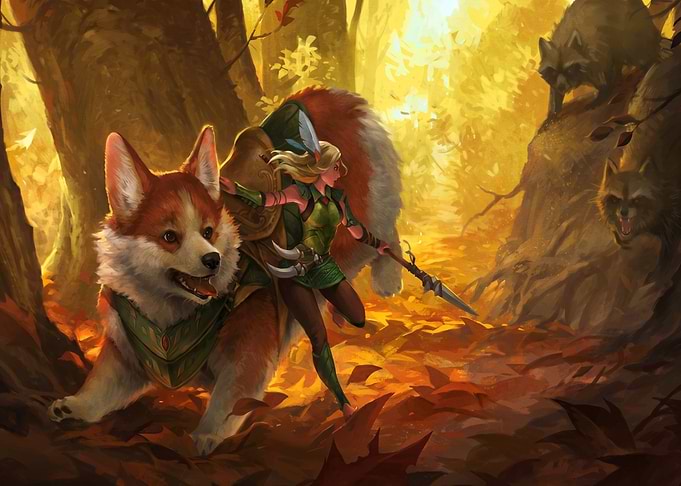 Elf Warrior Riding Giant Corgi