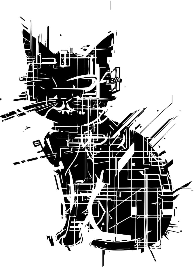 Abstract Glitch Art Cat Silhouette