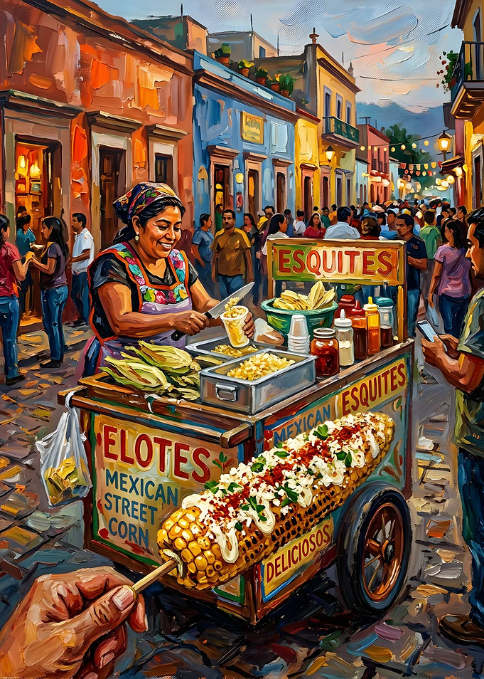 Mexican Street Corn Vendor Scene