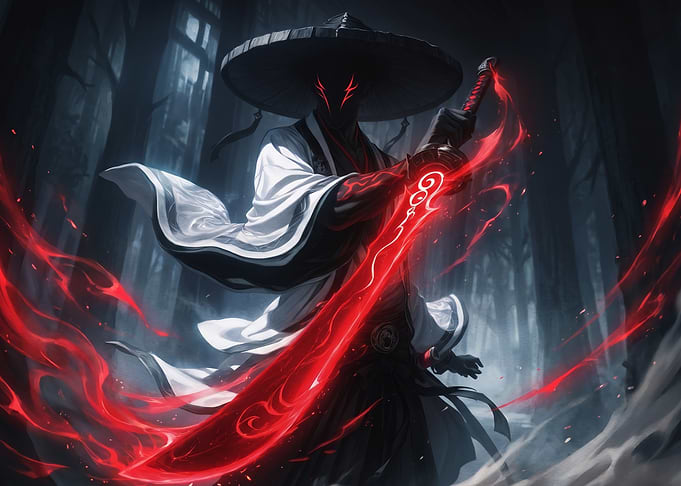 Dark Samurai with Glowing Red Blade