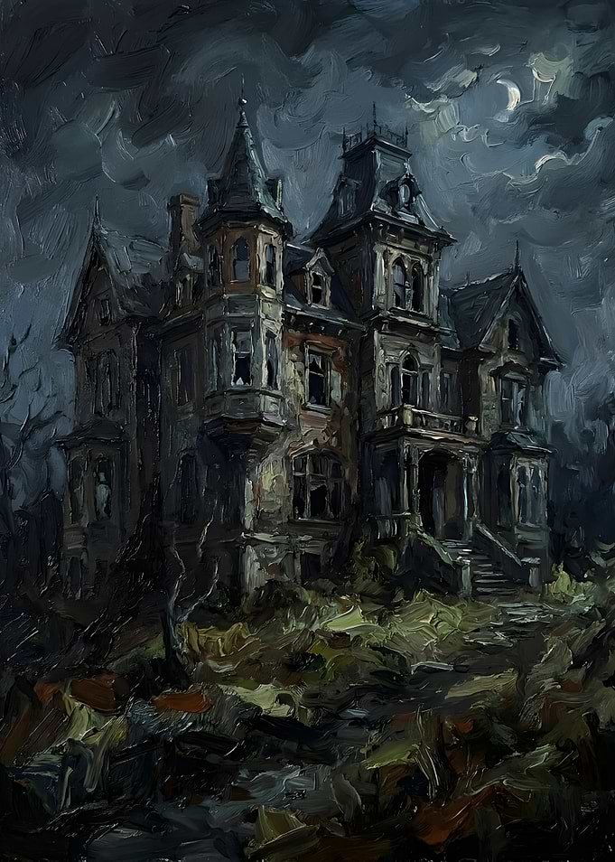 Haunted Victorian Mansion at Night