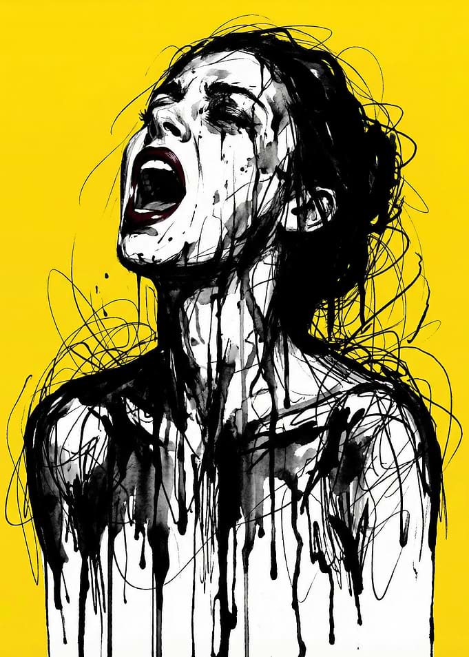 Screaming Woman Ink Splatter Art