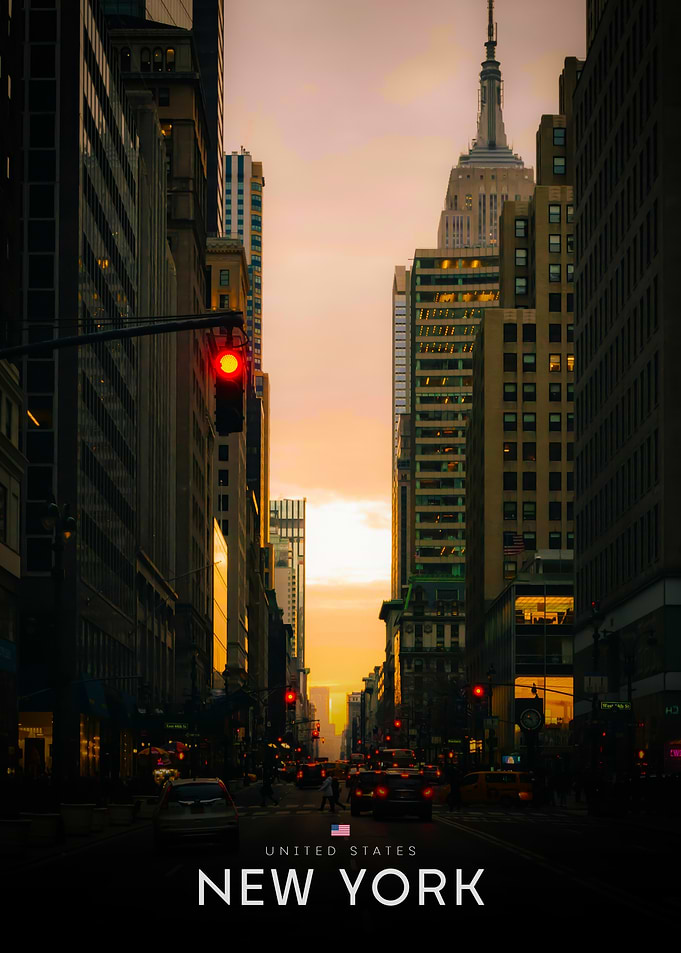 New York City Sunset Street View