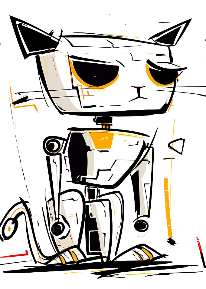 Stylized Robotic Cat Illustration