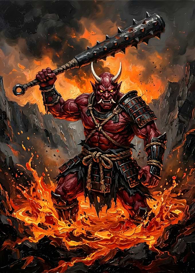 Red Oni Samurai Warrior in Lava