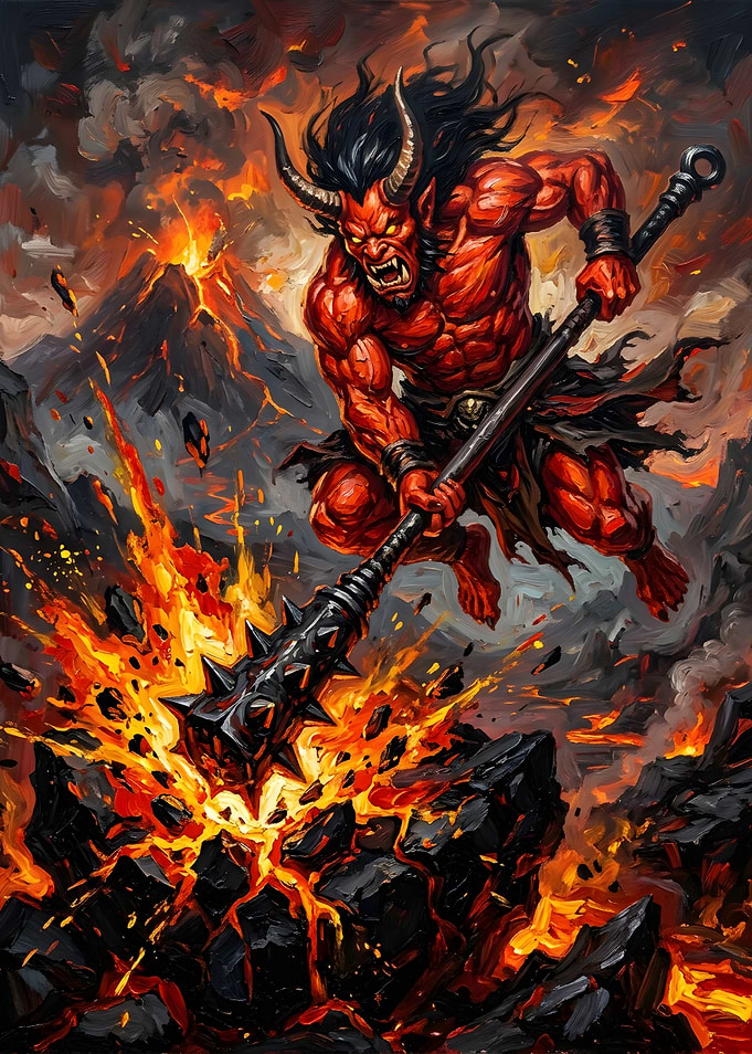 Demon Warrior Striking with Spiked Mace